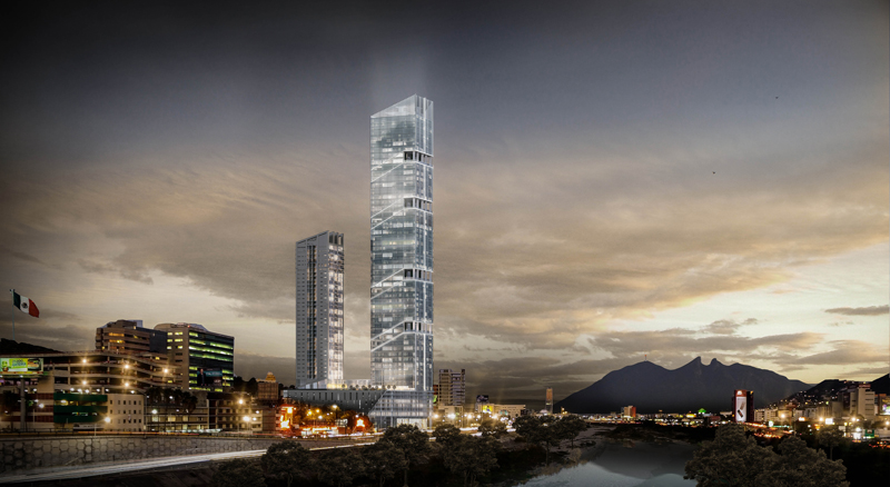 T.Op Torre 1, parte do complexo Torres Obispado em Monterrey, é o arranha-céu mais alto do México e da América Latina, com seus impressionantes 305,3 m e 62 andares, integrando usos comerciais, hoteleiros e residenciais.